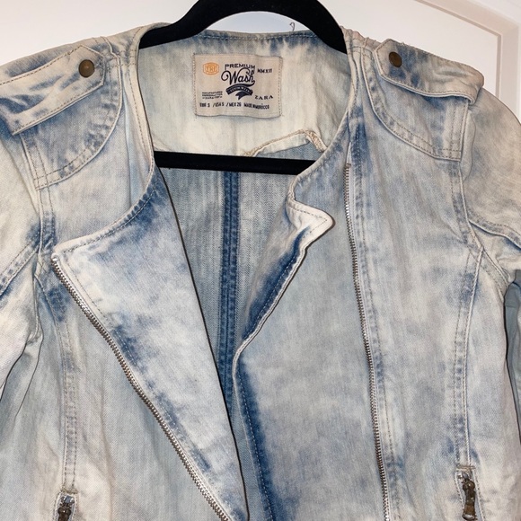 Vintage style premium wash biker denim jean jacket - Picture 2 of 5